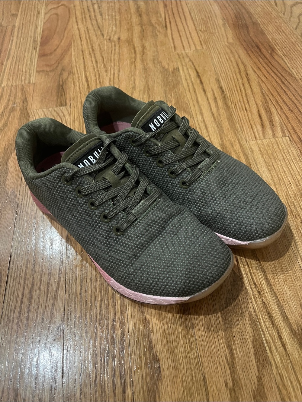 NOBULL Olive Green Sneakers with Pink Midsole
